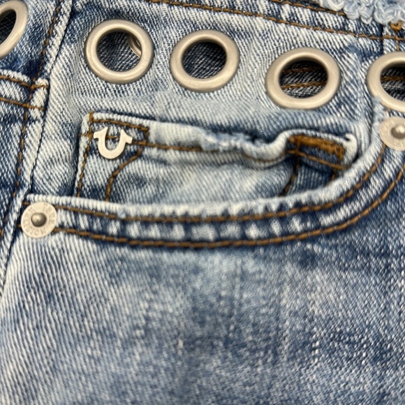 True Religion Y2K Super Low Rise Stovepipe Deconstructed Crop Jeans Size 27 - Picture 10 of 13